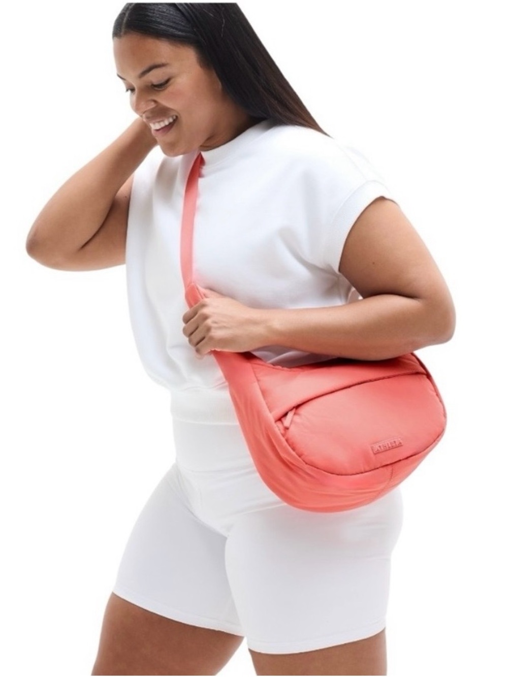 Athleta Power of She All about Small Coral Quilted Hobo Shoulder Bag NWT - Picture 3 of 13